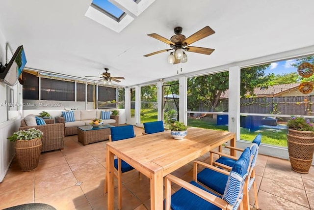 2426 NW 91st Ave, Coral Springs, FL 33065 - sunroom with ceiling fan, an outdoor living space, a skylight, and healthy amount of natural light
