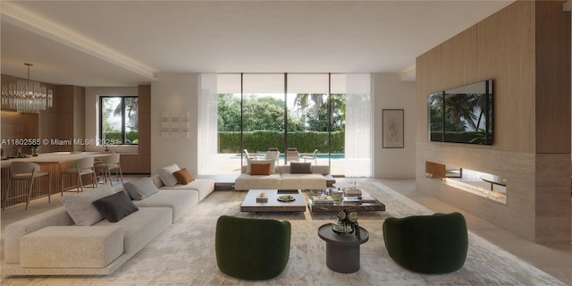 living area with a chandelier