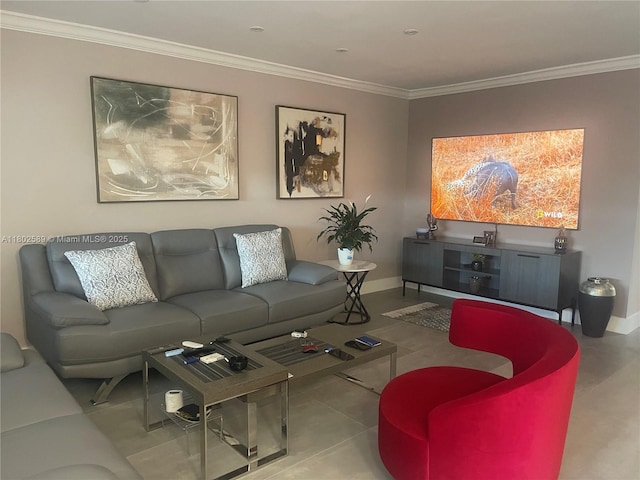 581 Blue Heron Dr Unit 318-B, Hallandale Beach, FL 33009 - tiled living area featuring crown molding and baseboards