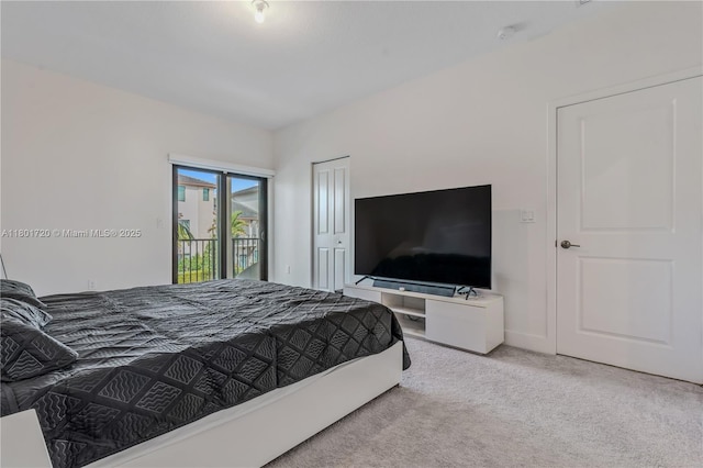 bedroom with access to exterior and carpet flooring