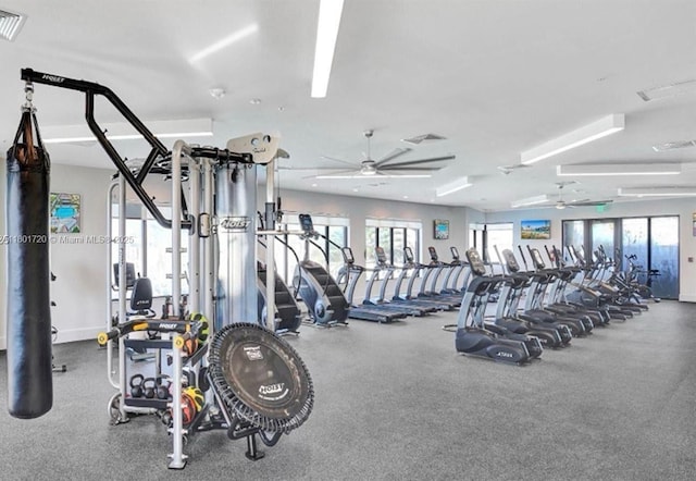 gym with a ceiling fan