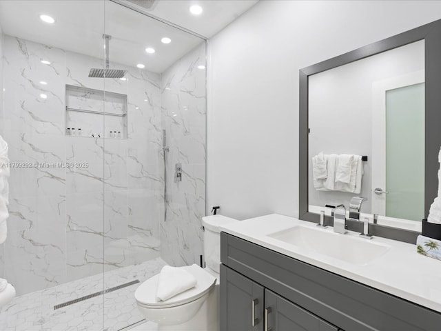 6820 SW 9th St, Pembroke Pines, FL 33023 - full bath featuring toilet, recessed lighting, vanity, and a marble finish shower
