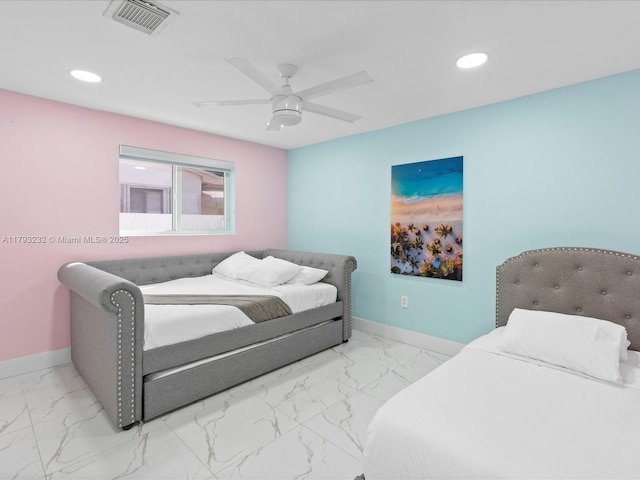 6820 SW 9th St, Pembroke Pines, FL 33023 - bedroom with marble finish flooring, baseboards, recessed lighting, and a ceiling fan