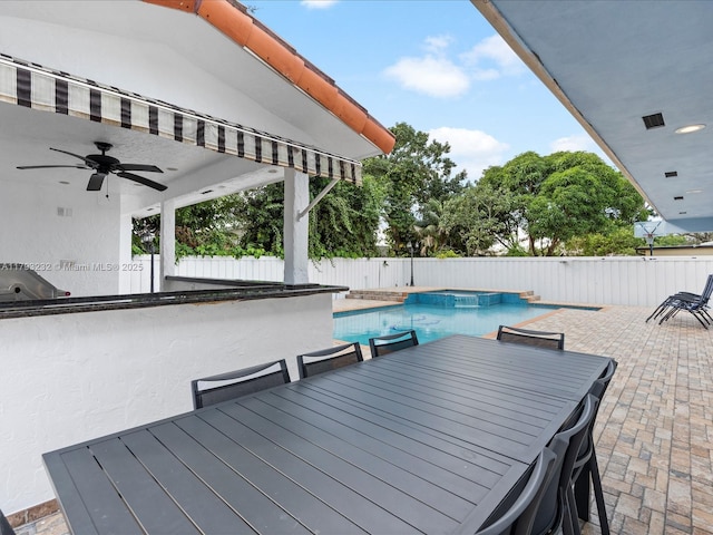 6820 SW 9th St, Pembroke Pines, FL 33023 - view of pool with a patio, a ceiling fan, and a pool with connected hot tub