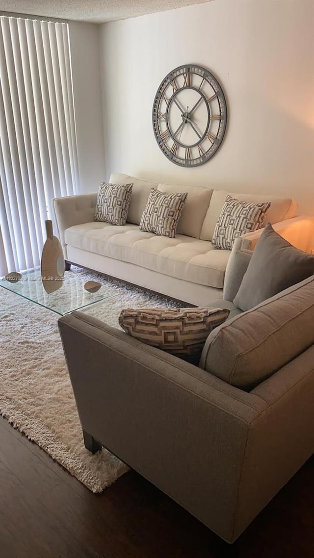 1610 NW 128th Dr Unit 104, Sunrise, FL 33323 - living area featuring wood finished floors and a textured ceiling