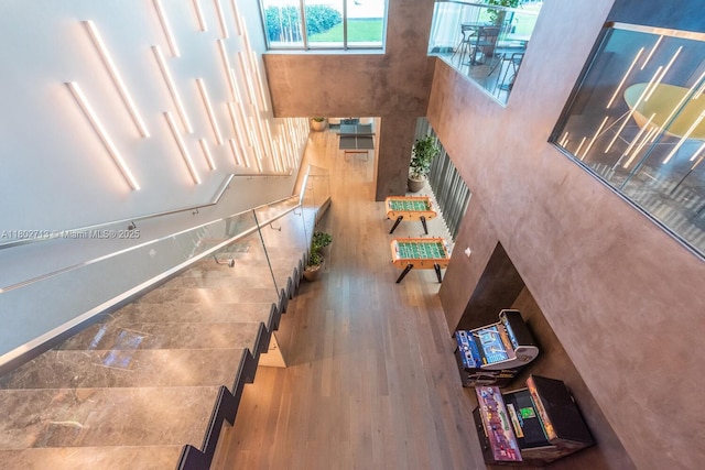 650 NE 32nd St Unit 4405, Miami, FL 33137 - stairway with a towering ceiling and wood finished floors