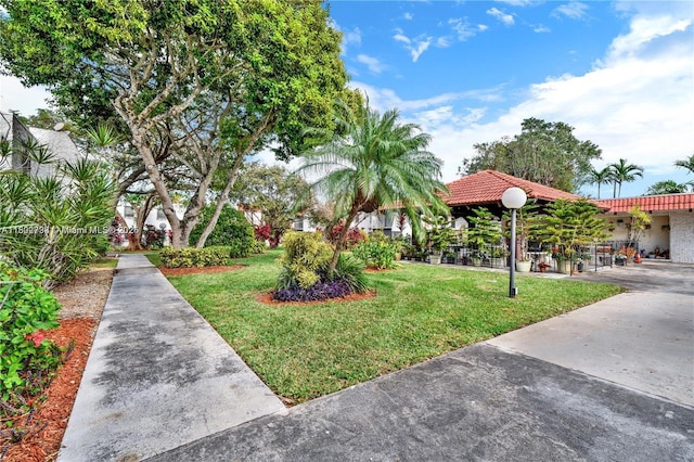 view of property's community with a lawn