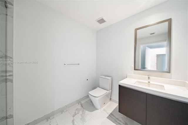 851 NE 1st Ave Unit 3107, Miami, FL 33132 - bathroom featuring marble look tiles, vanity, and an enclosed shower