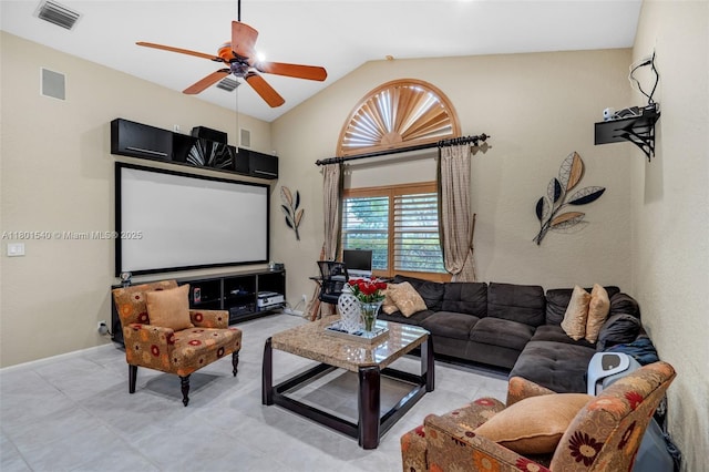 1708 NW 126th Dr, Coral Springs, FL 33071 - living area featuring lofted ceiling, ceiling fan, and baseboards