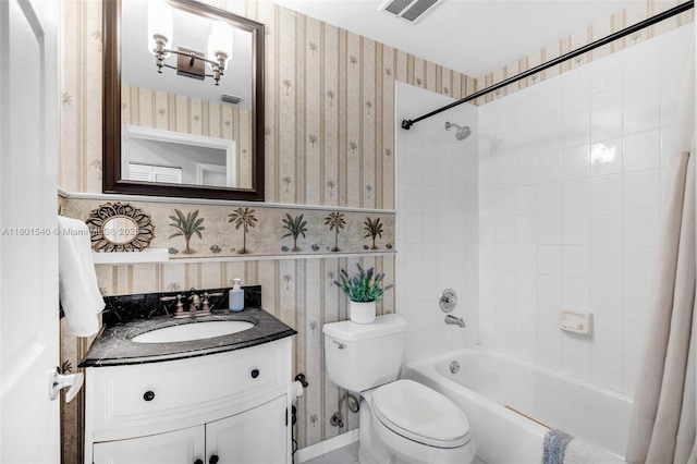 1708 NW 126th Dr, Coral Springs, FL 33071 - bathroom with wallpapered walls, shower / tub combo, vanity, and toilet