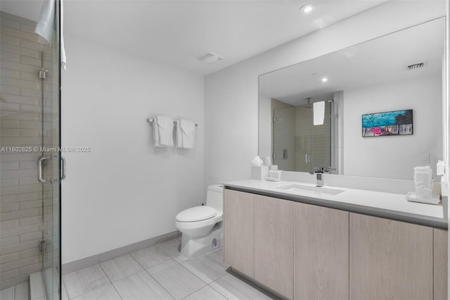 4010 S Ocean Dr Unit T3607, Hollywood, FL 33019 - full bathroom with a stall shower, vanity, recessed lighting, toilet, and baseboards