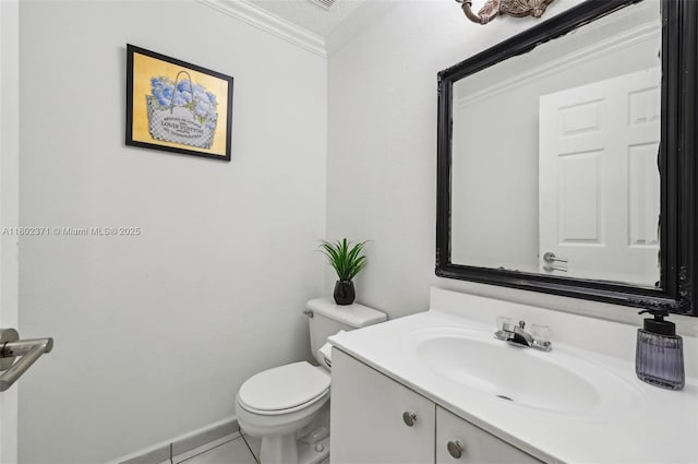 7377 SW 162nd Path, Miami, FL 33193 - half bath with toilet, vanity, crown molding, tile patterned flooring, and baseboards