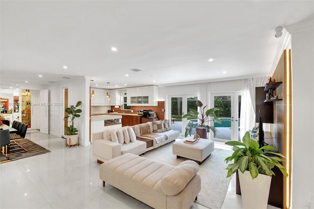 726 NE 17th Way, Fort Lauderdale, FL 33304 - living area with recessed lighting and ornamental molding