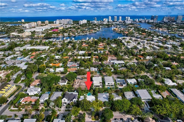 726 NE 17th Way, Fort Lauderdale, FL 33304 - aerial overview of property's location with a large body of water and nearby urban area