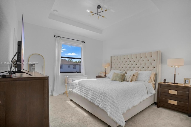 25280 SW 108th Ct, Homestead, FL 33032 - bedroom featuring light carpet, a chandelier, a tray ceiling, and baseboards