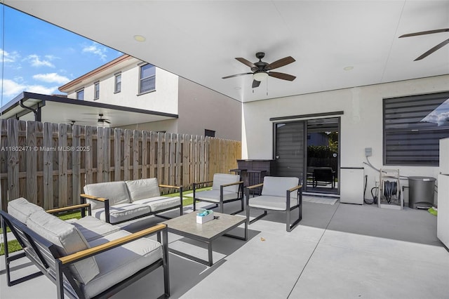 25280 SW 108th Ct, Homestead, FL 33032 - view of patio / terrace featuring ceiling fan, fence, and outdoor lounge area