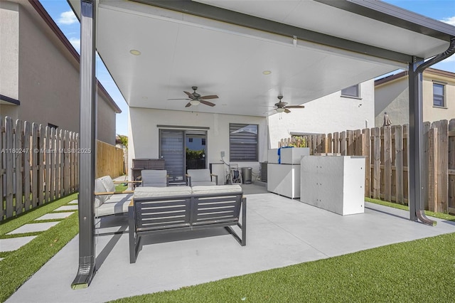 25280 SW 108th Ct, Homestead, FL 33032 - view of patio with an outdoor hangout area, ceiling fan, and fence