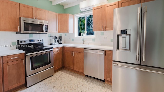 1112 N 31st Ave, Hollywood, FL 33021 - kitchen with appliances with stainless steel finishes, a sink, backsplash, light countertops, and dark aggregate flooring