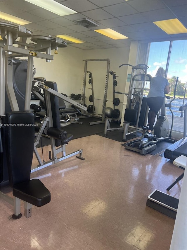 1817 S Ocean Dr Unit 718, Hallandale Beach, FL 33009 - workout area with a drop ceiling and tile patterned floors