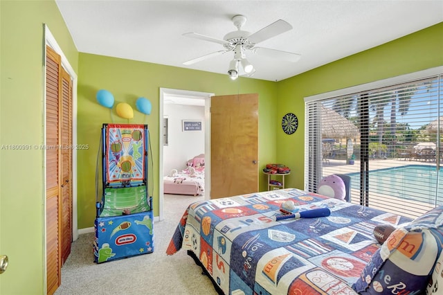 6001 SW 18th St, Plantation, FL 33317 - carpeted bedroom featuring a closet and ceiling fan