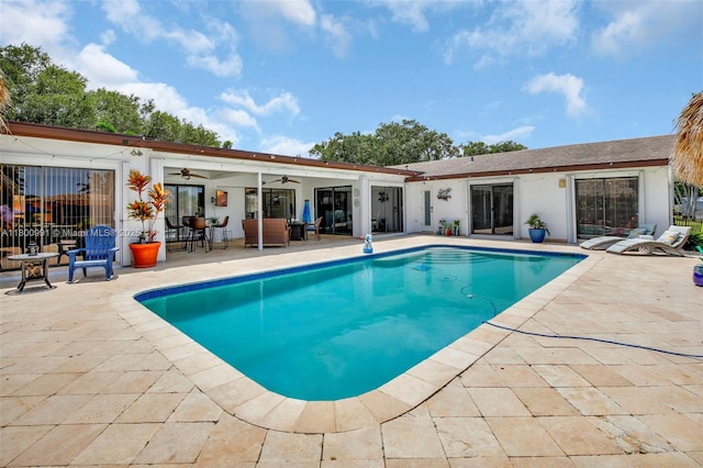 6001 SW 18th St, Plantation, FL 33317 - swimming pool with ceiling fan and a patio area