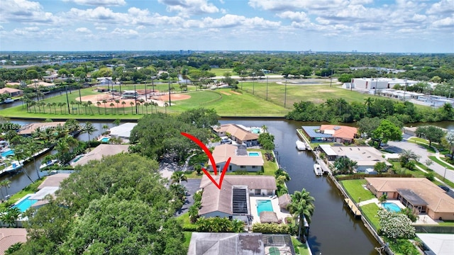 6001 SW 18th St, Plantation, FL 33317 - aerial perspective of suburban area with a pool and a nearby body of water