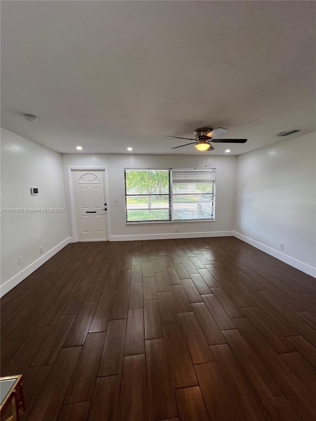 6391 SW 8th St, North Lauderdale, FL 33068 - unfurnished living room with a ceiling fan, dark wood-type flooring, baseboards, and recessed lighting