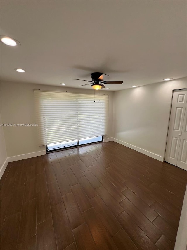6391 SW 8th St, North Lauderdale, FL 33068 - unfurnished room with a ceiling fan, dark wood-style flooring, recessed lighting, and baseboards