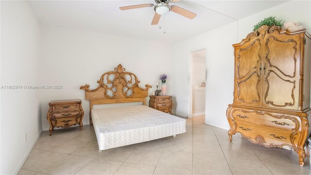 1012 Berkshire A 1012, Deerfield Beach, FL 33442 - bedroom with light tile patterned floors, a ceiling fan, baseboards, and ensuite bath