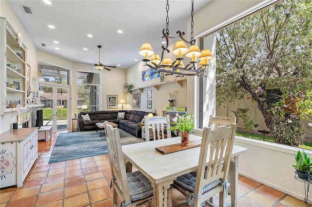 5425 NW 86th Ter, Coral Springs, FL 33067 - dining room with plenty of natural light, recessed lighting, a chandelier, ceiling fan, and light tile patterned floors