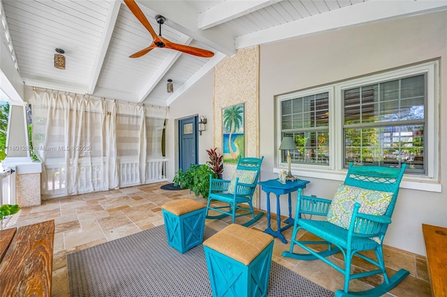 view of patio featuring ceiling fan