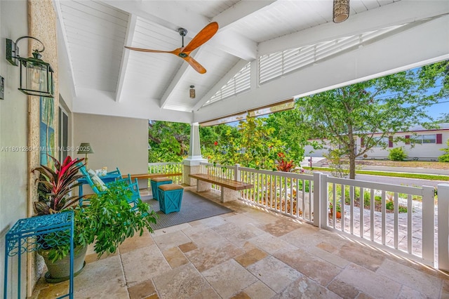 view of patio / terrace featuring a porch and ceiling fan