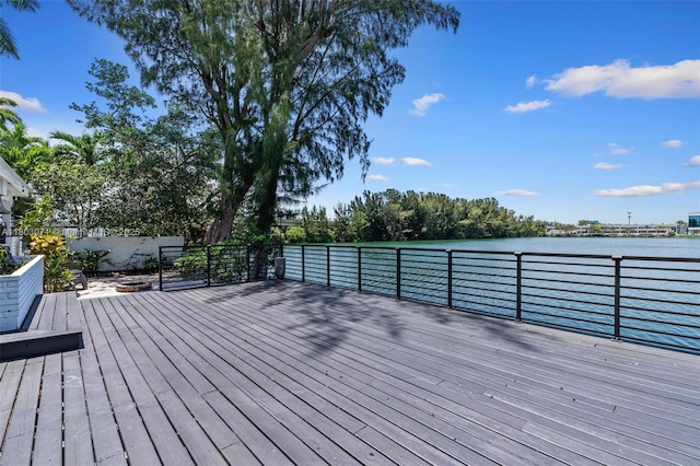 wooden terrace with a water view