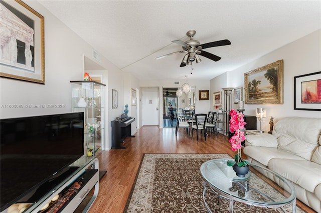 4330 Hillcrest Dr Unit 505, Hollywood, FL 33021 - living room featuring ceiling fan, wood finished floors, and a textured ceiling
