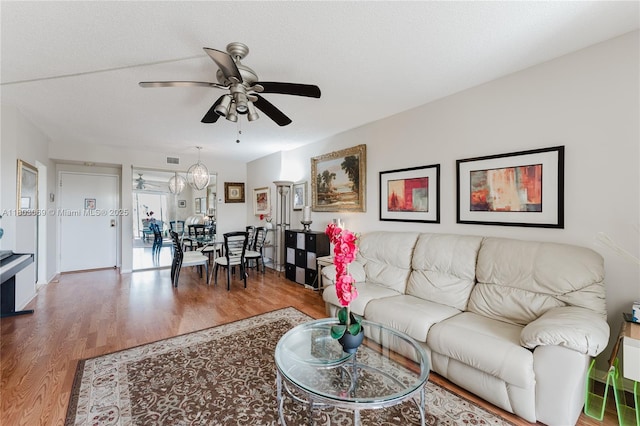 4330 Hillcrest Dr Unit 505, Hollywood, FL 33021 - living area with wood finished floors and a ceiling fan
