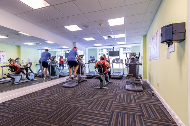 1750 N Bayshore Dr Unit 3308, Miami, FL 33132 - gym featuring carpet floors, plenty of natural light, a paneled ceiling, and baseboards