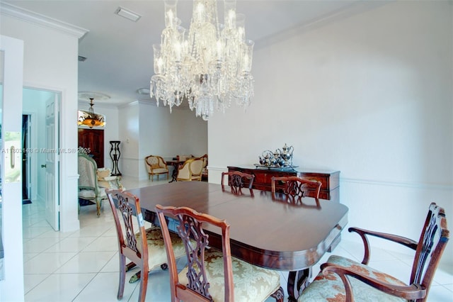 9072 NW 145th St, Miami Lakes, FL 33018 - dining area with ornamental molding, a chandelier, and light tile patterned flooring