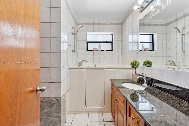 17331 SW 119th Ave, Miami, FL 33177 - full bath with tile walls, tiled shower, tile patterned flooring, a bath, and vanity