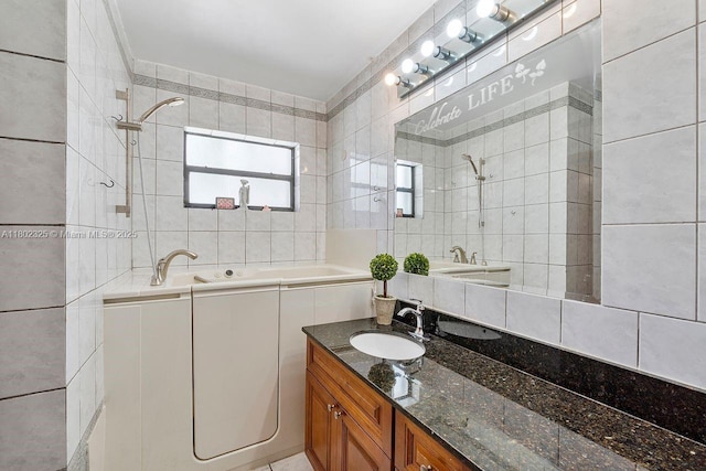 17331 SW 119th Ave, Miami, FL 33177 - full bathroom featuring tile walls, tiled shower, a tub, and vanity