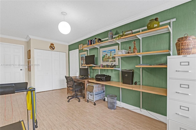 13338 SW 8th Ln, Miami, FL 33184 - office area with ornamental molding, wood finished floors, and a textured ceiling