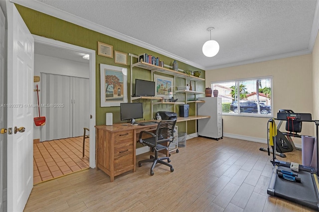 13338 SW 8th Ln, Miami, FL 33184 - office with ornamental molding, wood finished floors, and a textured ceiling