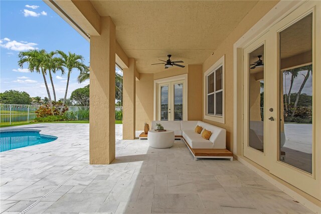 3837 E Coquina Way, Weston, FL 33332 - view of patio with french doors, ceiling fan, fence, and an outdoor hangout area