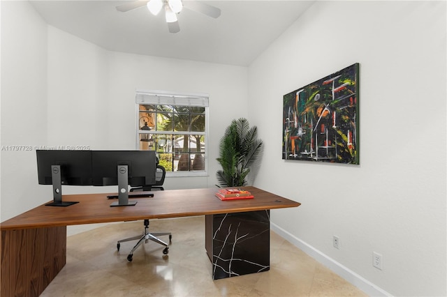 3837 E Coquina Way, Weston, FL 33332 - tiled office space featuring ceiling fan and baseboards