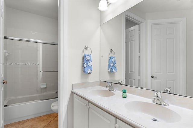 3837 E Coquina Way, Weston, FL 33332 - bathroom with tile patterned flooring, toilet, double vanity, and bath / shower combo with glass door