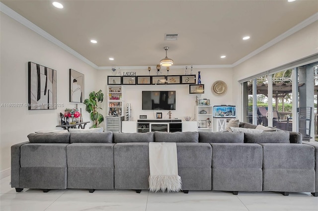 15331 SW 20th St, Miramar, FL 33027 - living area featuring ornamental molding and recessed lighting