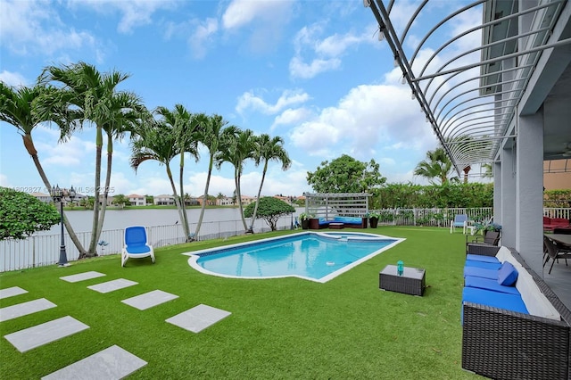15331 SW 20th St, Miramar, FL 33027 - view of pool featuring outdoor lounge area, a pool with connected hot tub, and a water view