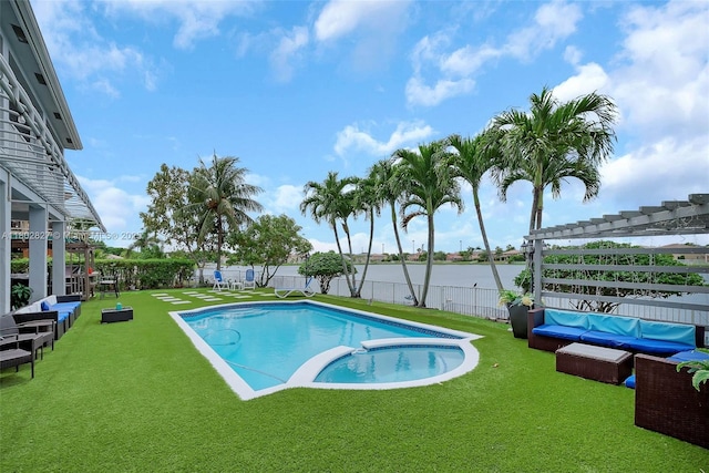 15331 SW 20th St, Miramar, FL 33027 - view of pool with a water view, a pool with connected hot tub, a pergola, and an outdoor hangout area