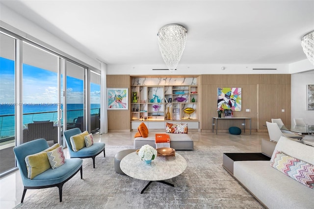 18501 Collins Ave Unit 501, Sunny Isles Beach, FL 33160 - living area with a water view and a chandelier