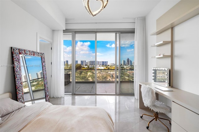 18501 Collins Ave Unit 501, Sunny Isles Beach, FL 33160 - tiled bedroom with access to exterior, an office area, and a skyline view