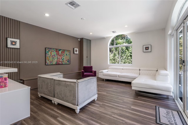 5978 Alton Rd, Miami Beach, FL 33140 - living room featuring dark wood-style flooring and recessed lighting